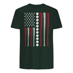 Patriotic Baseball Fourth of July USA Flag T-Shirt in Forest Green - back view