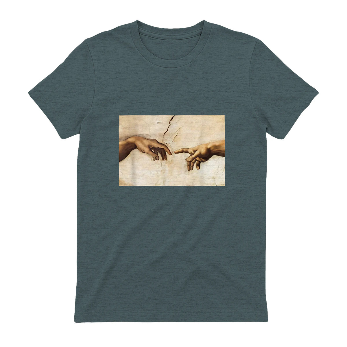 Creation of Adam Michelangelo Die Erschaffung Adams Kunst in Dark Heather - back view
