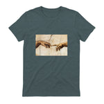 Creation of Adam Michelangelo Die Erschaffung Adams Kunst in Dark Heather - back view