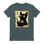 Funny Cat Ramen Graphic Tee Japanese Kawaii Anime Cat T-Shirt in Dark Heather - back view