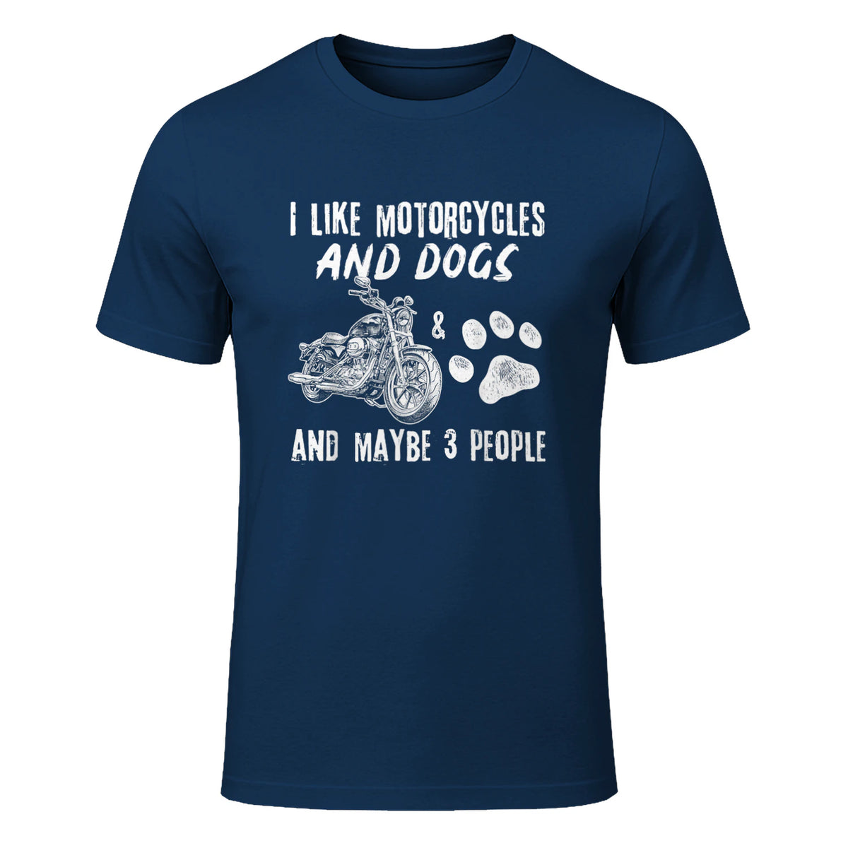 I Like Motorcycles and Dogs and Maybe Three People T-Shirt in Navy - front view
