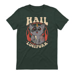 Cute & Funny Satanic Hail Lucipurr Rainbow Kitty Goth in Forest Green - back view