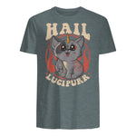Cute & Funny Satanic Hail Lucipurr Rainbow Kitty Goth in Dark Heather - back view