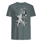 Baseball Player American Flag USA Camo Patriotic Graphic T-Shirt in Dark Heather - back view