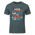 Autism Rocks Rolls Spins Flaps Awareness Boys Kids Women Men in Dark Heather - front view