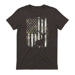 Camo US Flag Deer Elk Buck Camoflage Hunting Hunter Dad Gift Short Sleeve in Dark Chocolate - back view
