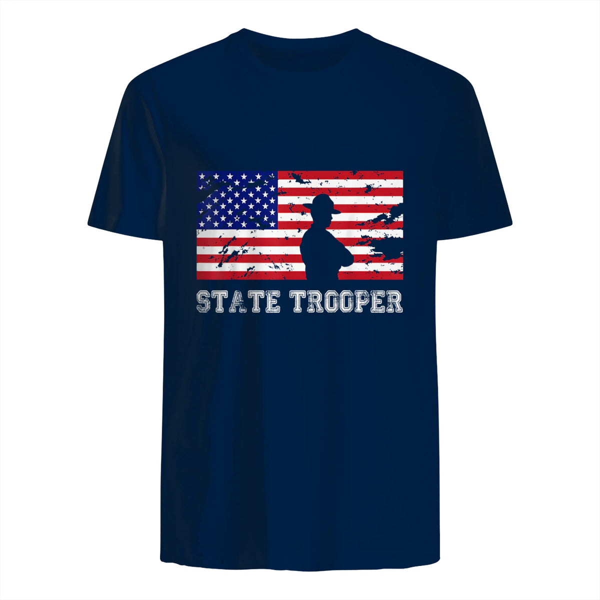 State Trooper USA Flag T-Shirt Gift T-Shirt in Navy - back view