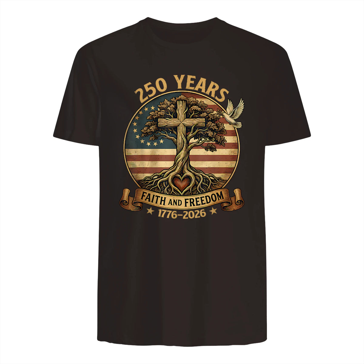 Faith and Freedom Christian USA Anniversary T-Shirt in Dark Chocolate - back view