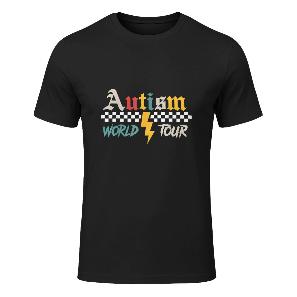 Autism Awareness World Tour Be Kind Two-Sided T-Shirt in Black - front view