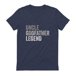 Funny Uncle Godparent Hero Message Uncle Godfather Legend For A Favorite Uncle Family Baptism T-Shirt - Black, Sm in Heather Navy - back view