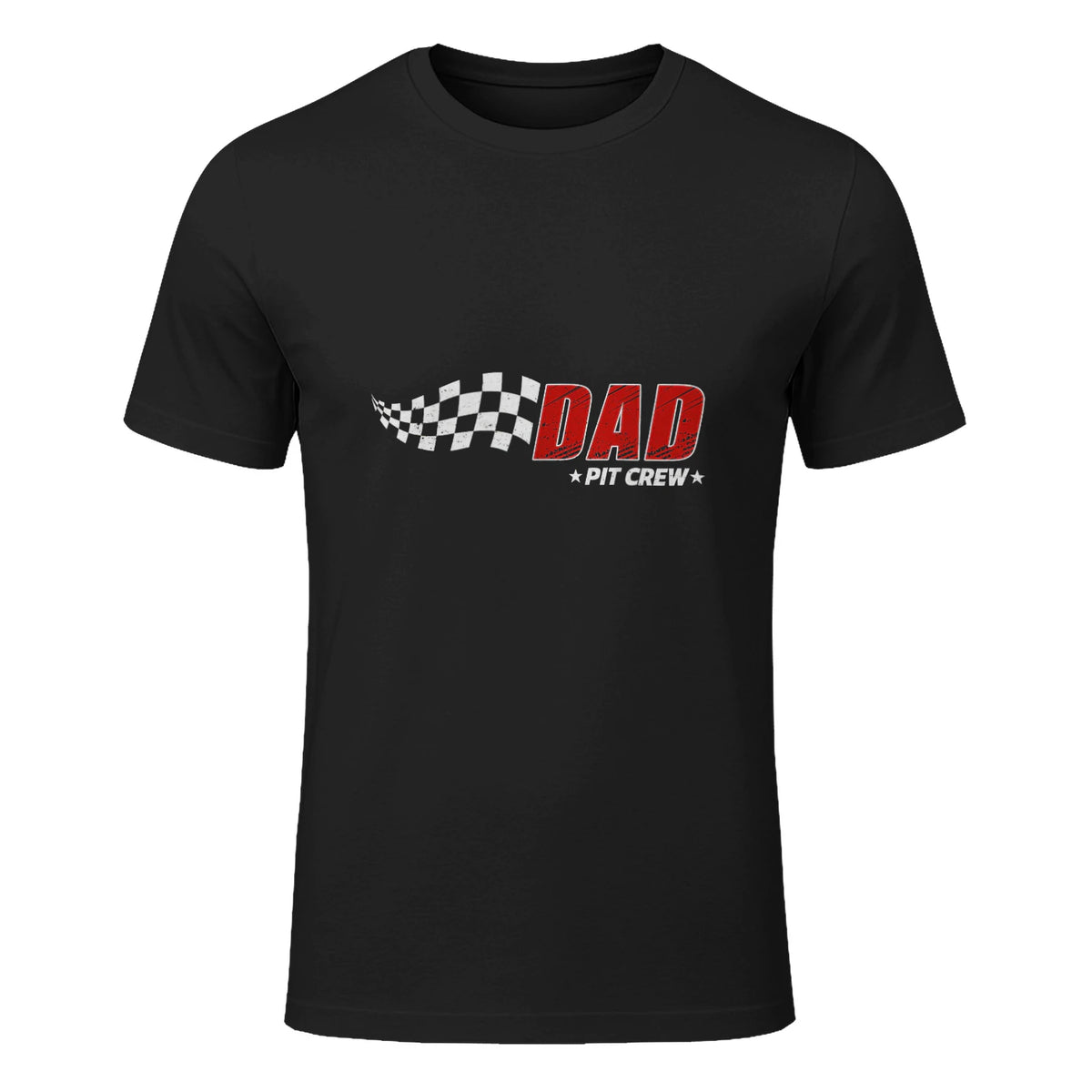 Dad Pit Crew Race Car T-Shirt in Black - front view
