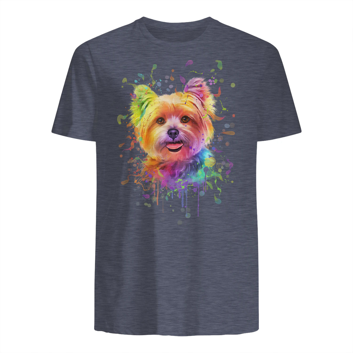 Colorful Splash Art Yorkshire Terrier Portrait Yorkshire Lover in Heather Navy - back view