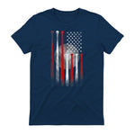 Vintage Baseball American Flag T-Shirt, Classic Fit Black Tee for Dad in Navy - back view