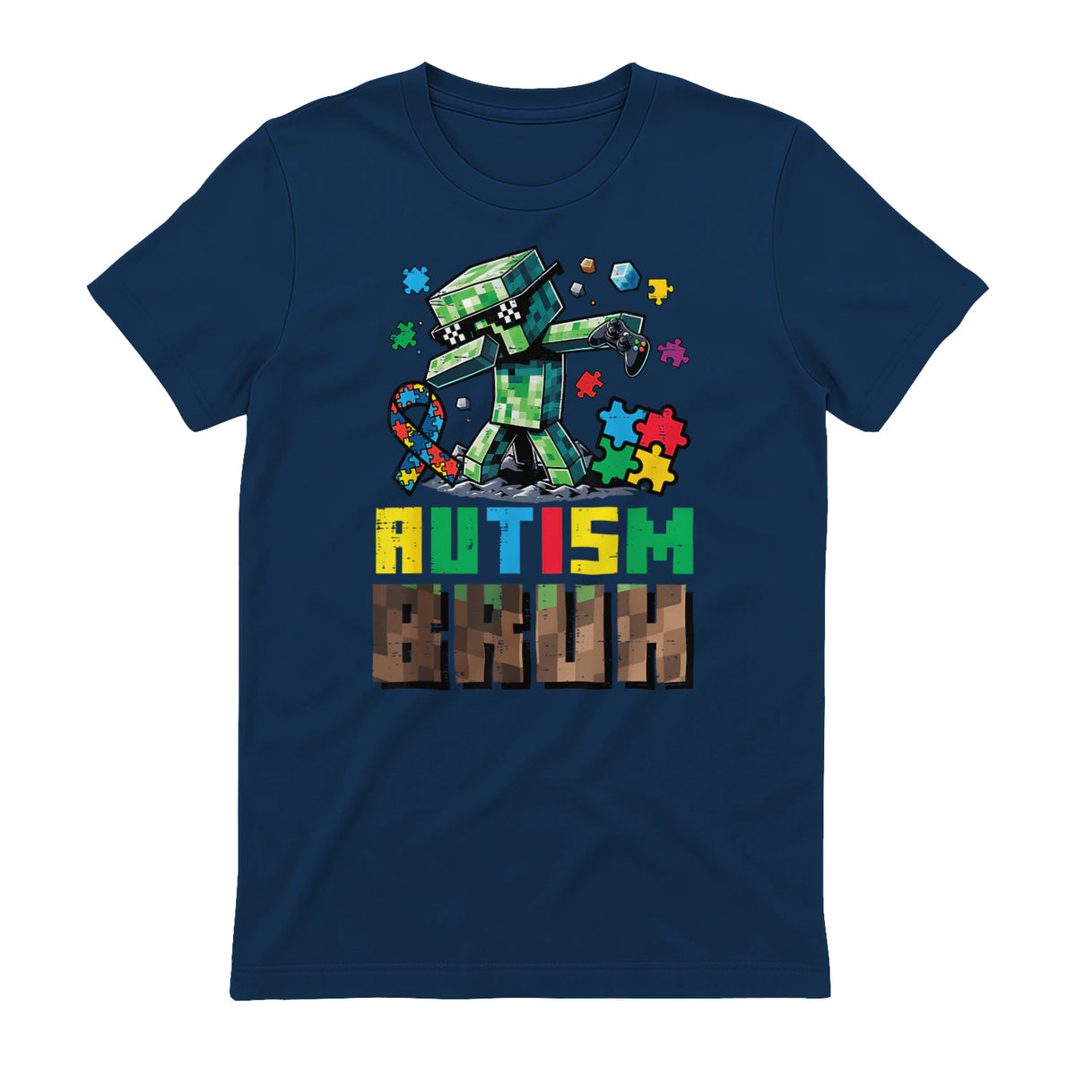 Autism Bruh Dab ASD Awareness Gamer Boys Kids Youth in Navy - back view