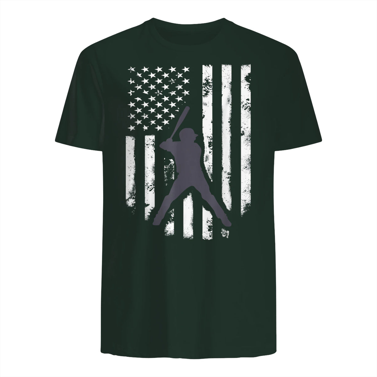 American Flag Baseball Shirt Cool Distressed Jersey Gift Tee T-Shirt in Forest Green - back view