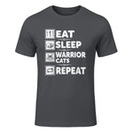 Cat & Cats Lover - Eat Sleep Warrior Cat Repeat - Cat T-Shirt in Charcoal - front view