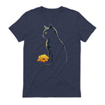 Cat Artwork - Flowers Art Cat Motif Animal Cat T-Shirt in Heather Navy - back view
