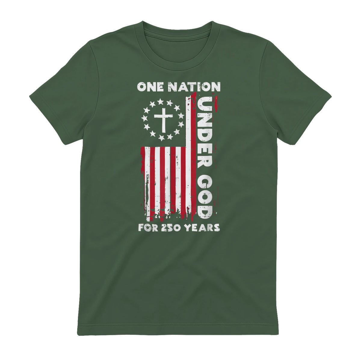 Christian American Flag Anniversary T-Shirt in Military Green - back view