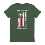 Christian American Flag Anniversary T-Shirt in Military Green - back view
