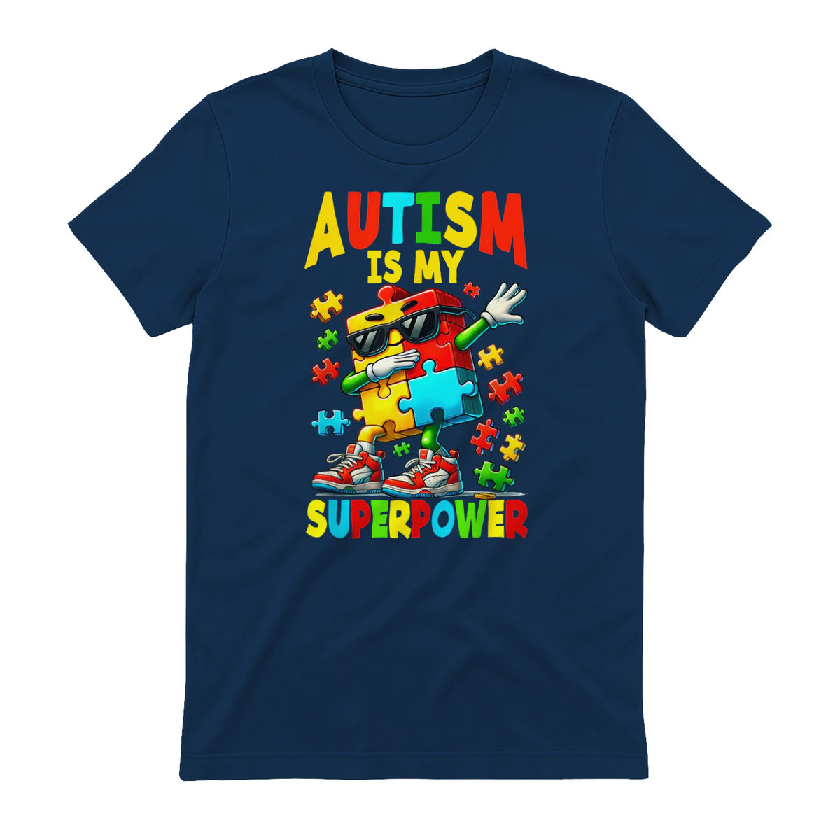 Puzzle Autism Awareness Autistic Support in Navy - back view