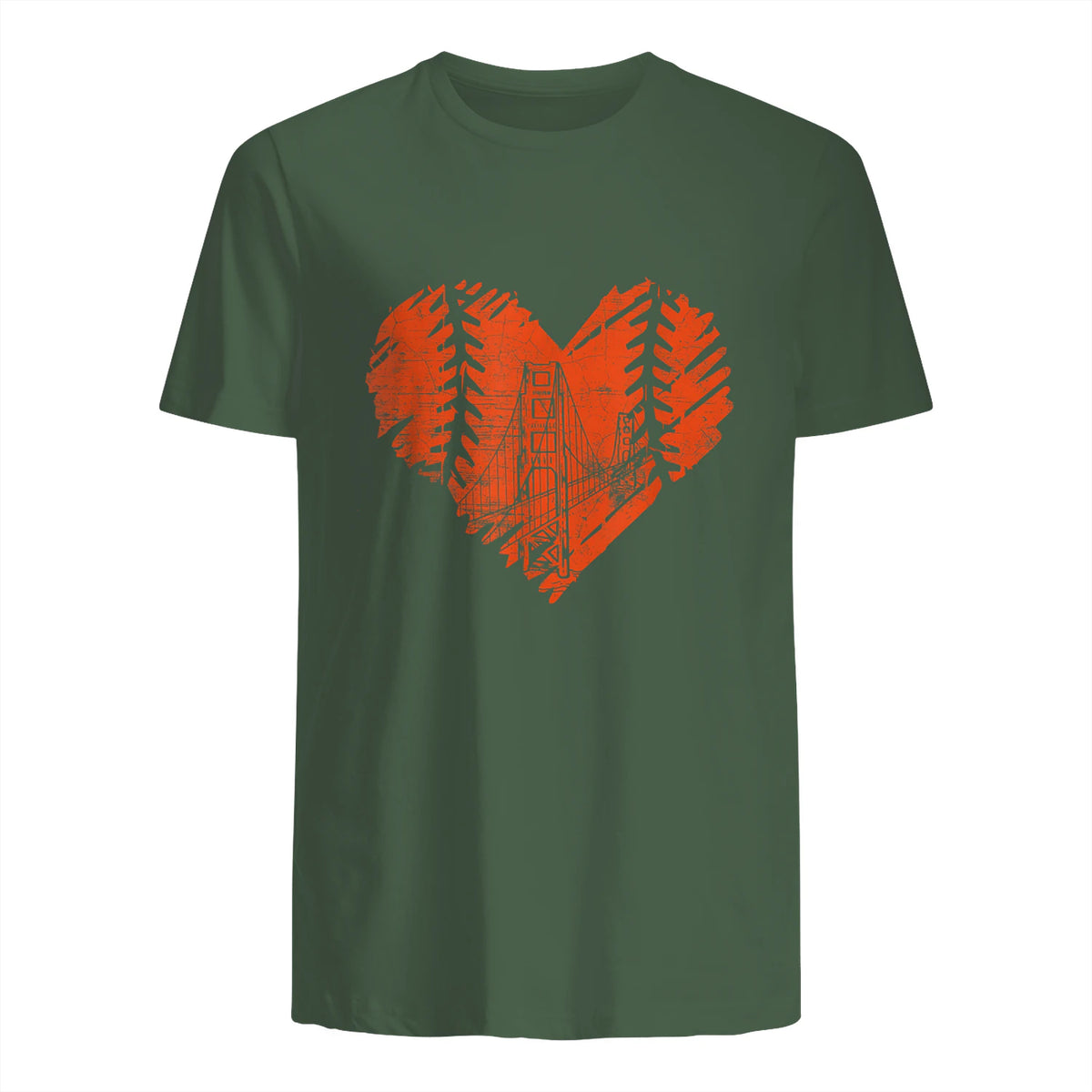 US State San Francisco Baseball Vintage Heart T-Shirt in Military Green - back view