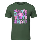 In My Double Digits Era Tenth Birthday Girl T-Shirt in Military Green - front view