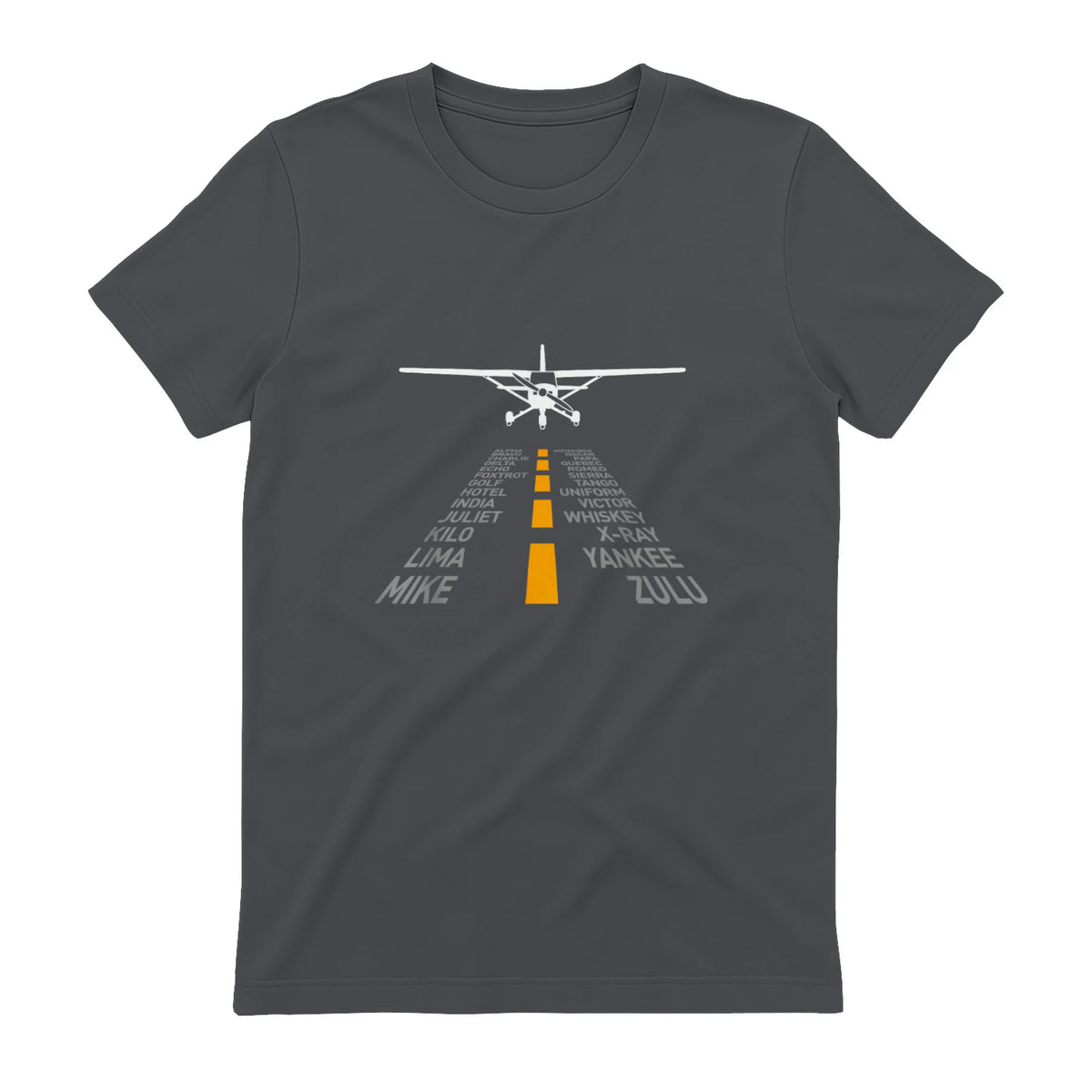 Avion RC Pilot Aéroport Piste Phonetic Alphabet Petit Avion in Charcoal - back view