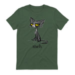 Funny Meh Cat Gift for Cat Lovers in Military Green - back view