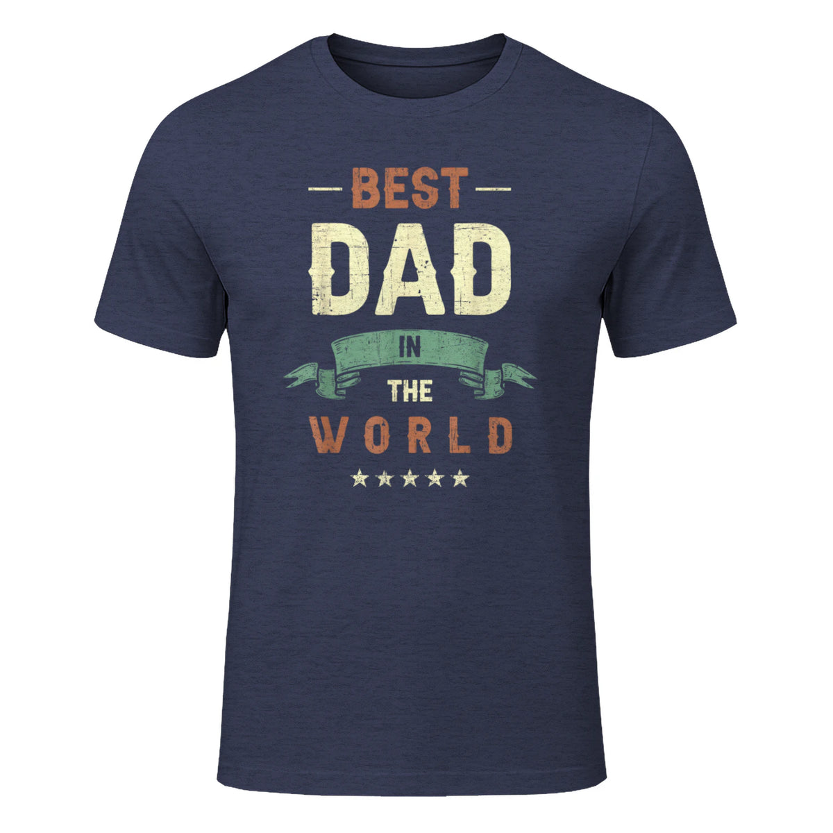 Best Dad in the World, Retro Vintage Look T-Shirt in Heather Navy - front view