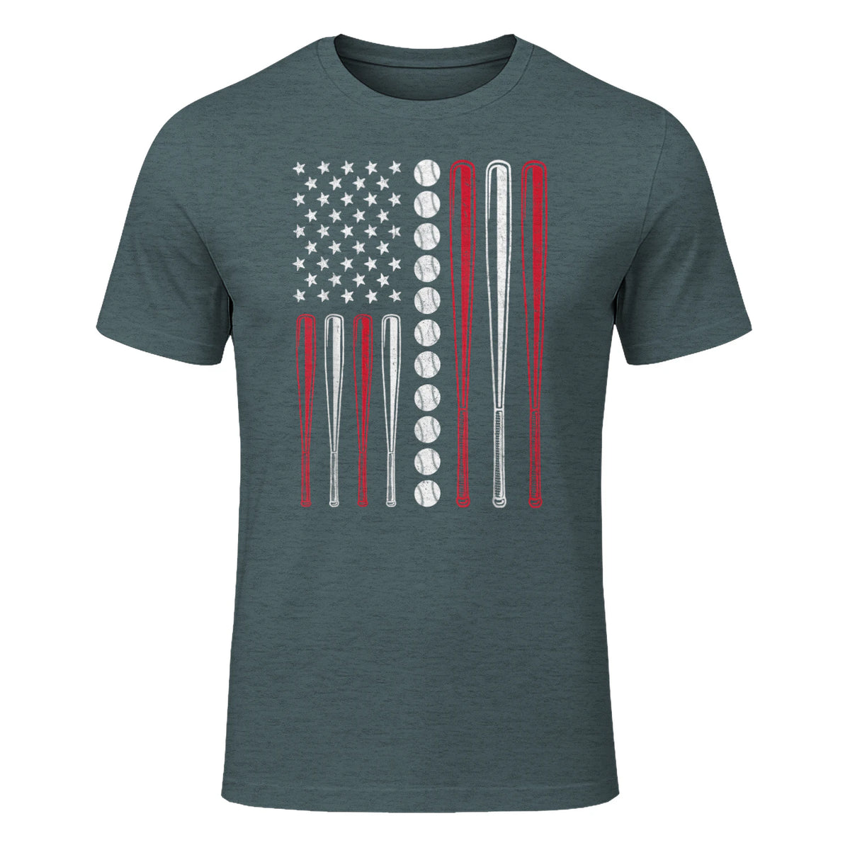 Patriotic Baseball Fourth of July USA Flag T-Shirt in Dark Heather - front view