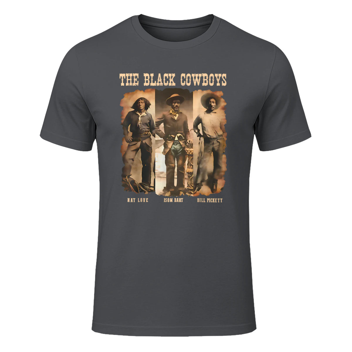 Black Cowboy Western Rodeo Melanin Black History Texas Men T-Shirt in Charcoal - front view