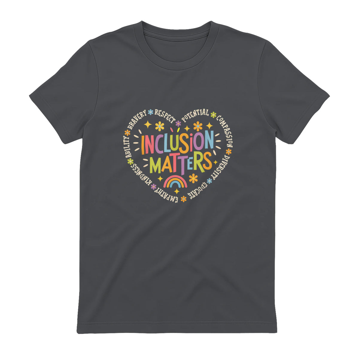 Inclusion Matters Special Education Teacher Autism Awareness in Charcoal - back view