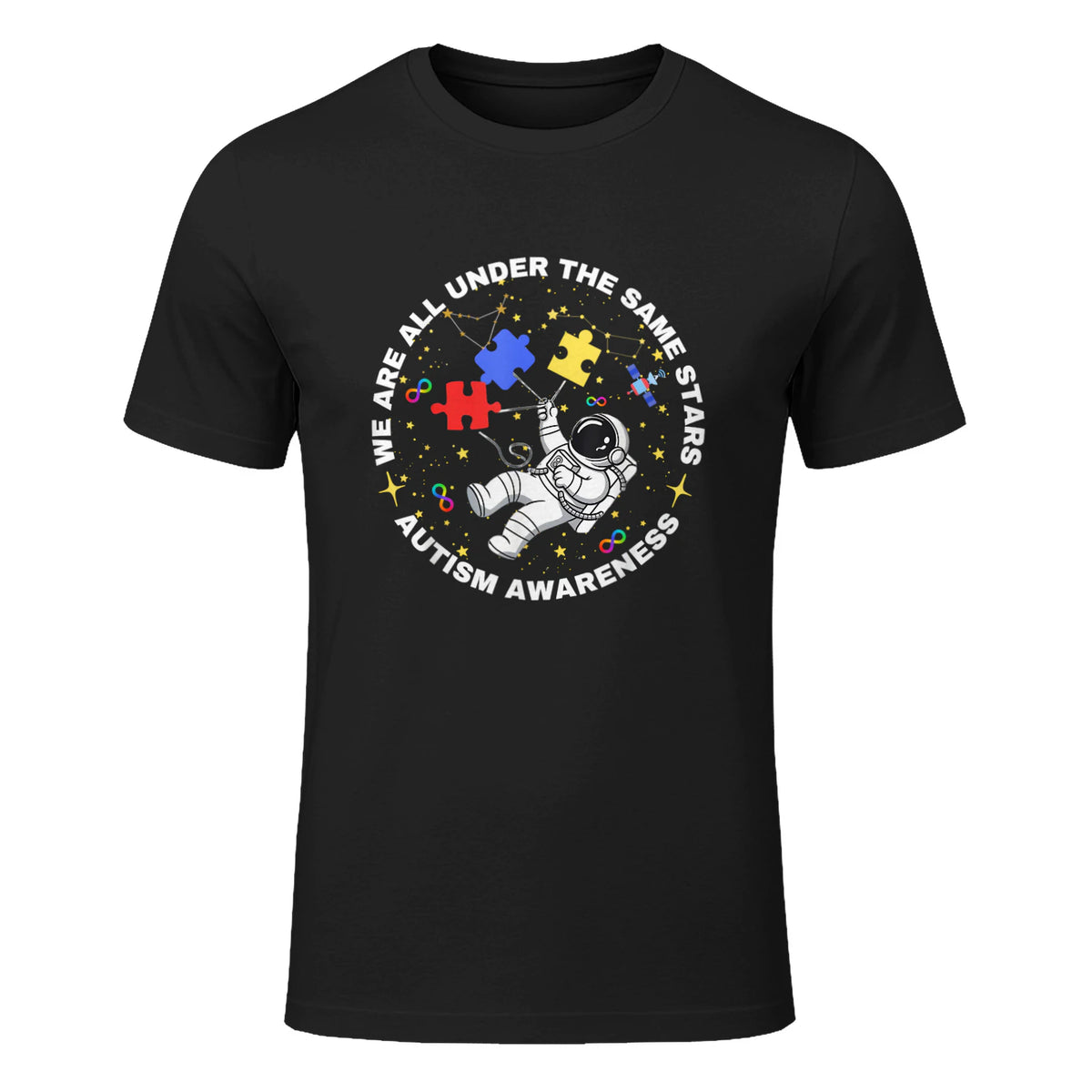 Autism We are All Under The Same Stars Space Astronaut in Black - front view