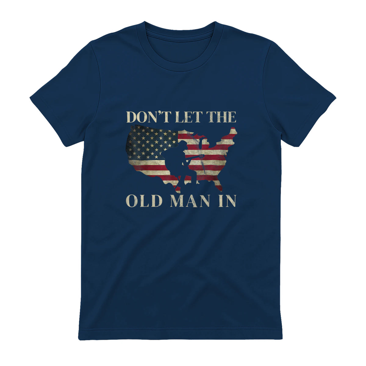 Don't Let The Old Man in Vintage American Flag T-Shirt in Navy - back view