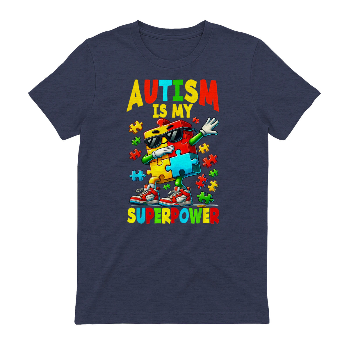 Puzzle Autism Awareness Autistic Support in Heather Navy - back view