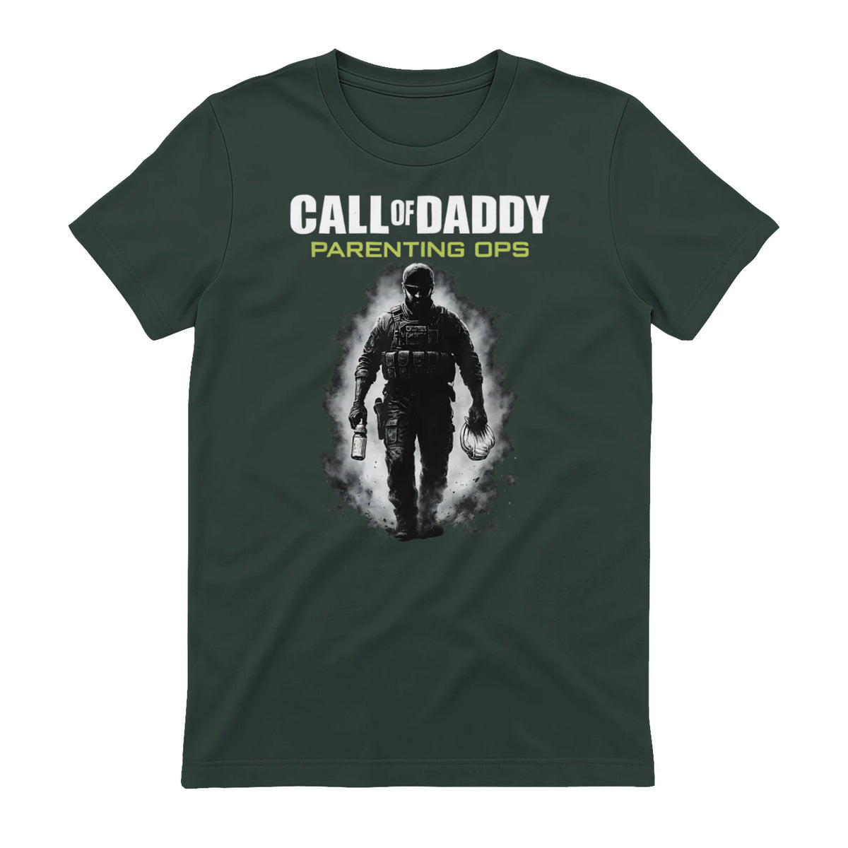 Call of Daddy Parenting Ops – Vatertag Great Dad Joke T-Shirt in Forest Green - back view