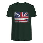 Vintage Half American Half British Flag Great Britain USA T-Shirt in Forest Green - back view