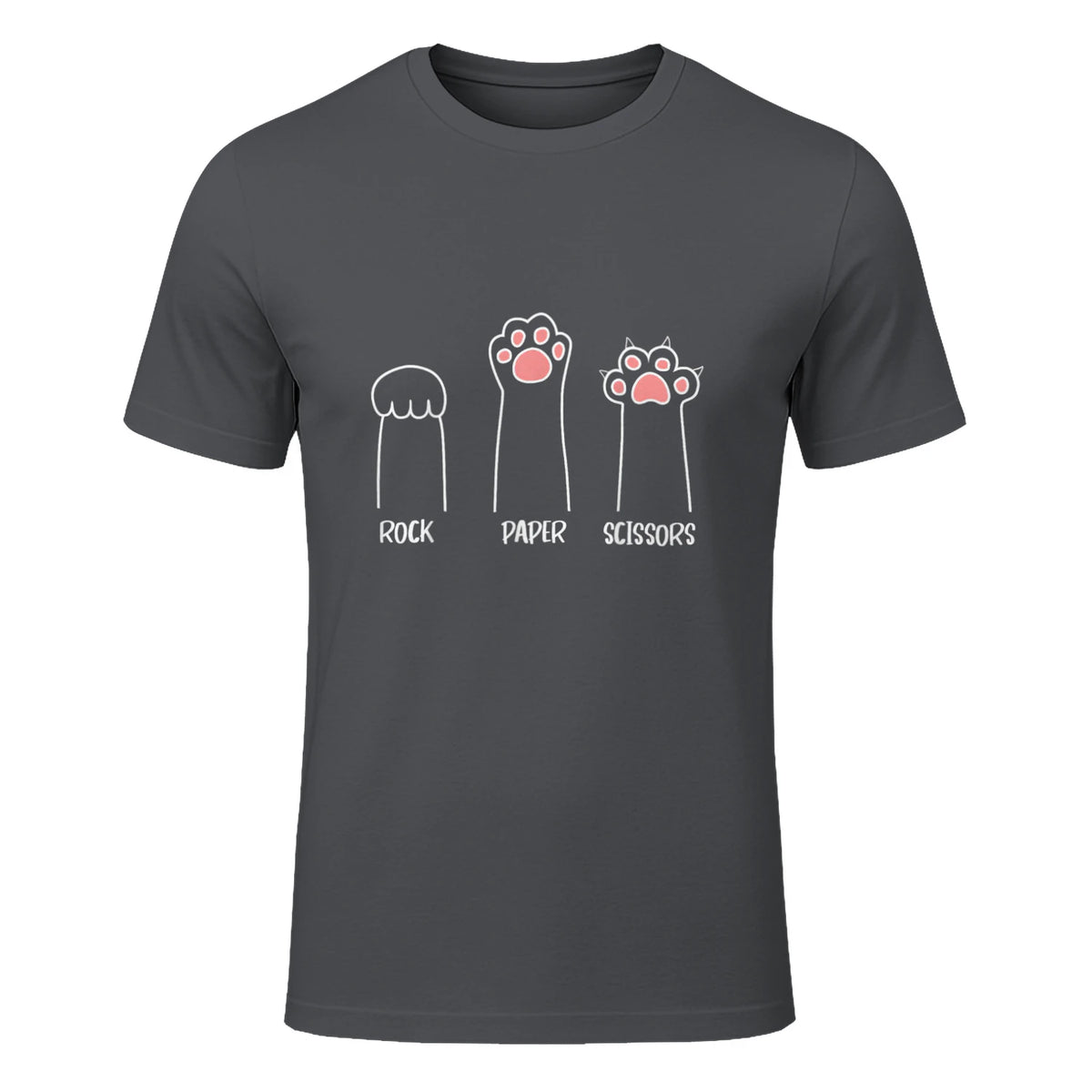 Introvert Cat Animal Rescue Pet Lover Apparel Rock Paper Scissors Hand Game Cute Paw Funny Cat T-Shirt in Charcoal - front view