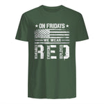On Friday We Wear Red American Flag Military Supportive T-Shirt in Military Green - back view