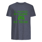 I Paused my Game to be Here Gamer T-shirt Gaming Geek Tee in Heather Navy - back view