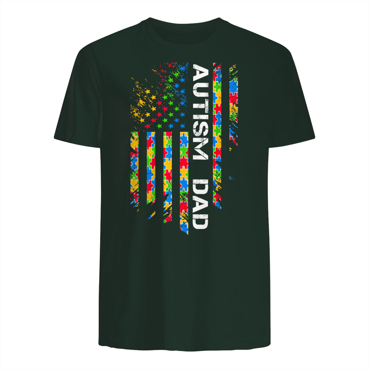 Autism Dad Awareness American Flag USA in Forest Green - back view