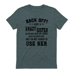 Back Off I Have A Crazy Sister She Has Anger Issues in Dark Heather - back view