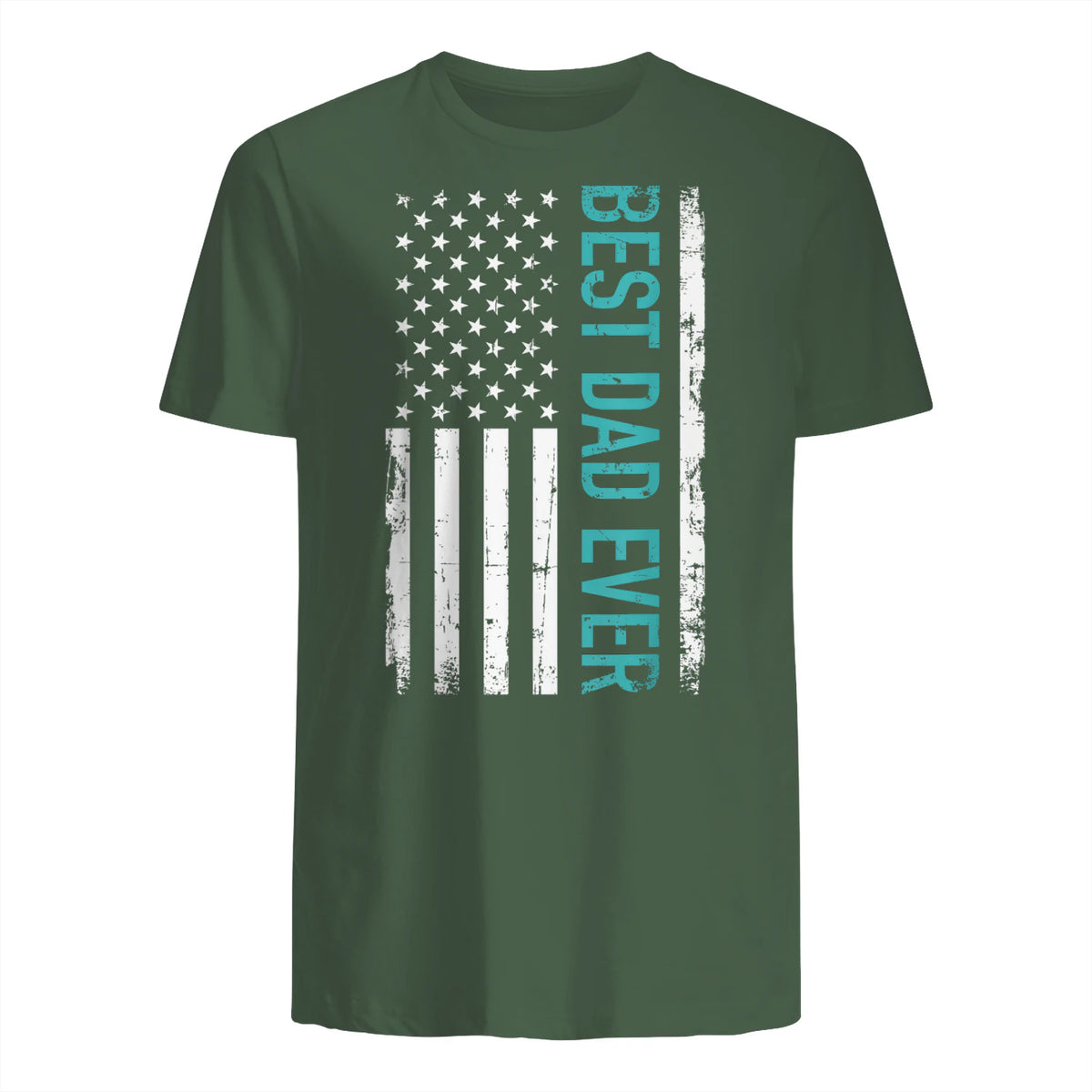 Father's day Best dad ever with US american flag Short Sleeve in Military Green - back view
