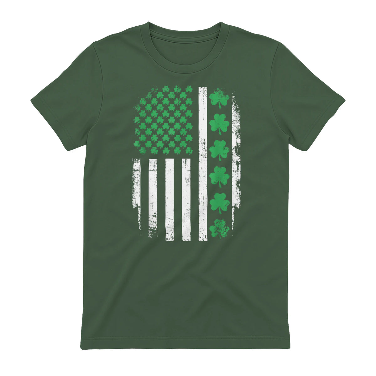 US American Flag with Shamrocks for St Patricks Day T-Shirt in Military Green - back view