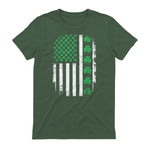 US American Flag with Shamrocks for St Patricks Day T-Shirt in Military Green - back view