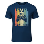 Level Sixteen Unlocked Video Gamer Birthday T-Shirt in Navy - front view