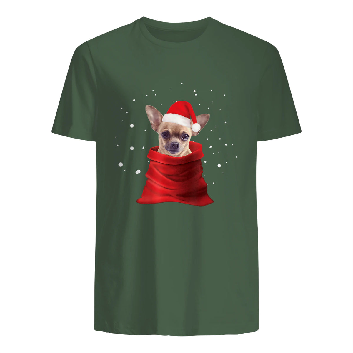 Chihuahua Motif de Noël - Mignon Mignon Xmas Neige Chiwawa in Military Green - back view