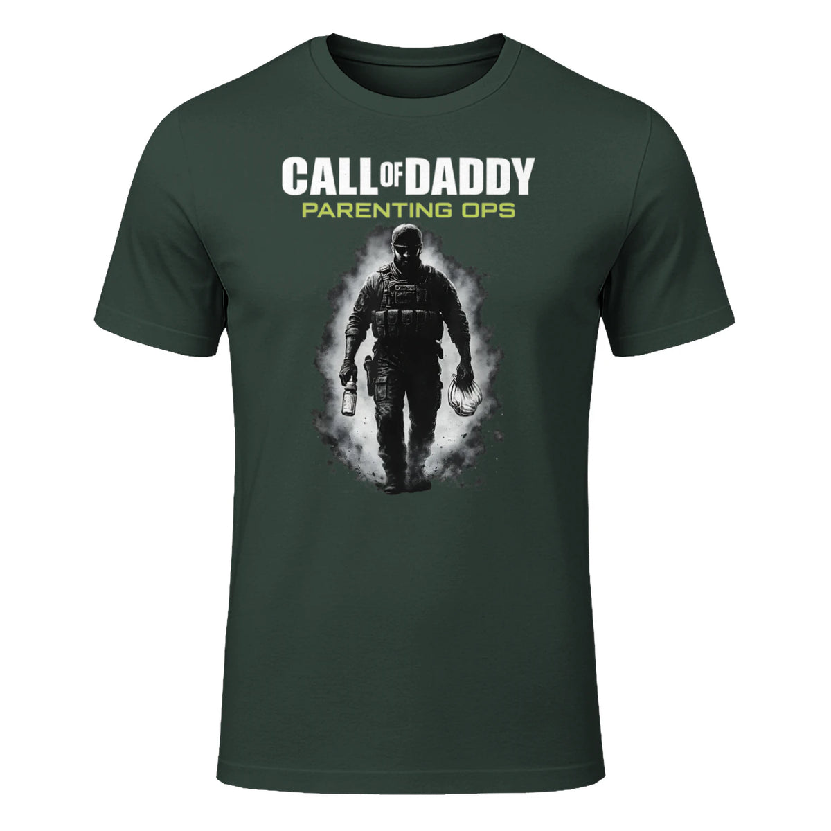 Call of Daddy Parenting Ops – Vatertag Great Dad Joke T-Shirt in Forest Green - front view