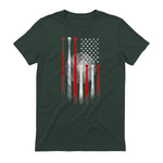 Vintage Baseball American Flag T-Shirt, Classic Fit Black Tee for Dad in Forest Green - back view