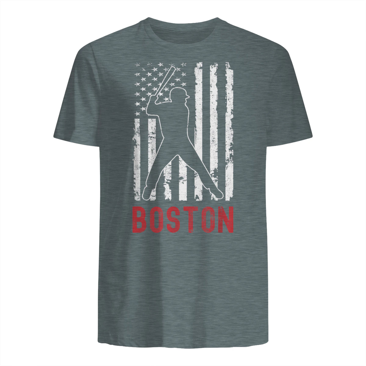Boston Massachusetts American Flag Baseball Weathered T-Shirt in Dark Heather - back view